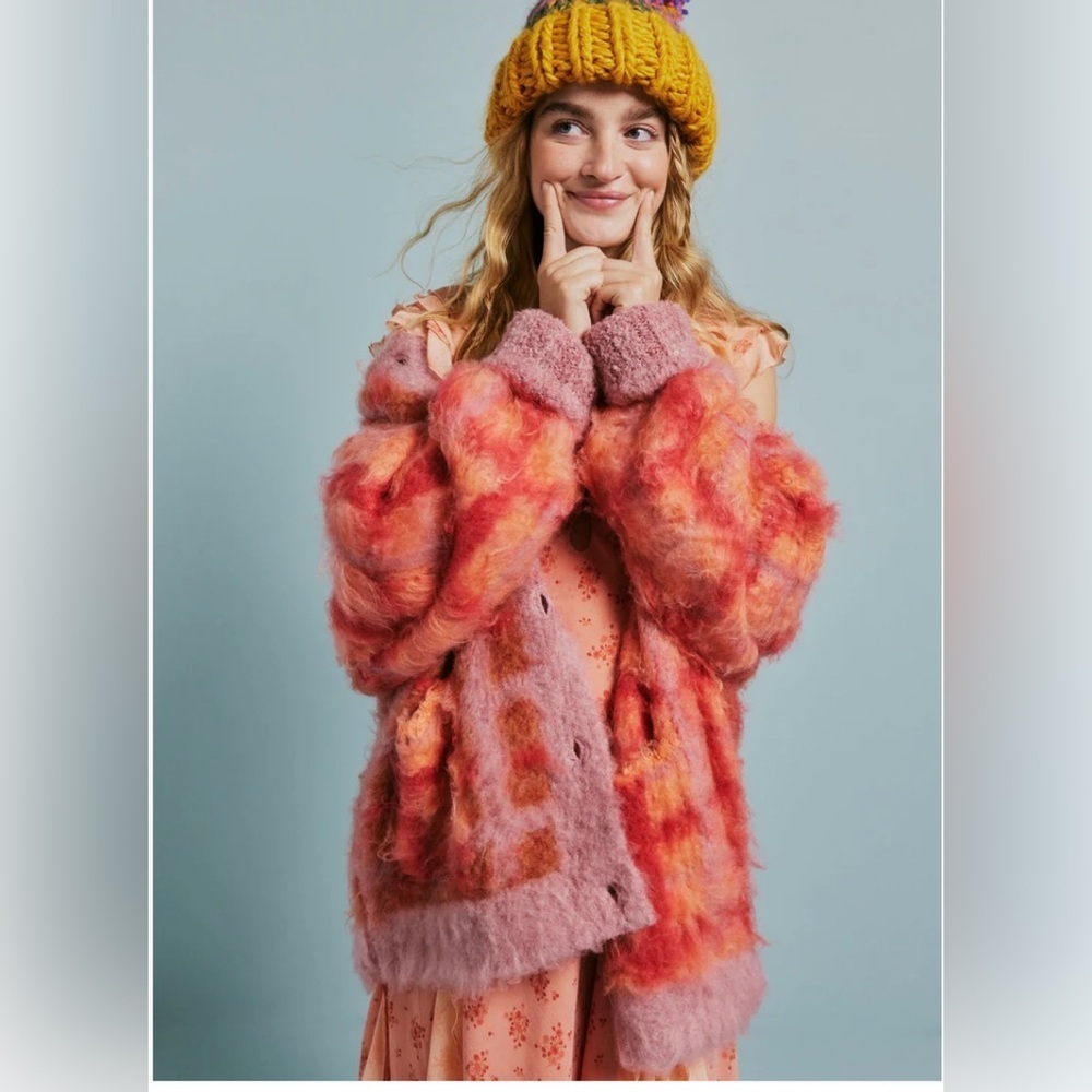Free People Vibrant Pink and Orange Cardigan